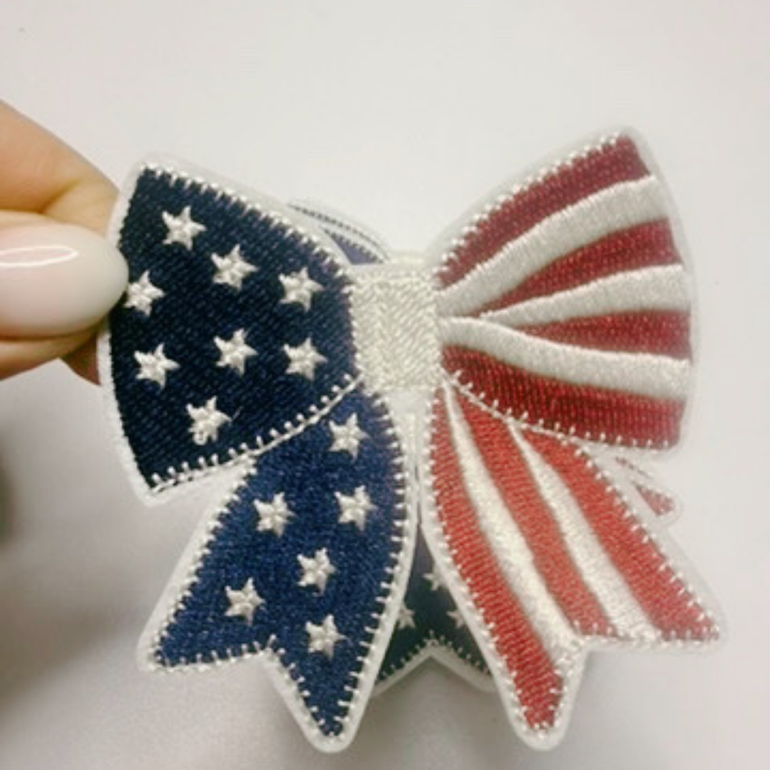 3" Patriotic Bow, USA Flag  -  Embroidered Hat Patch