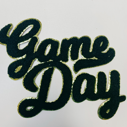 11” GAME DAY script in BLACK - Chenille Patch