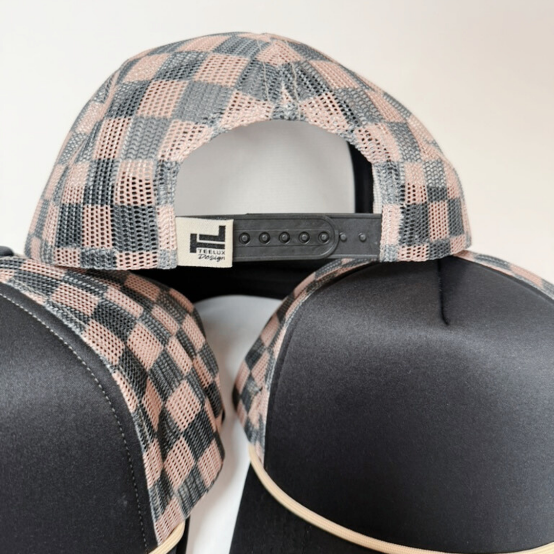 TEELUX - TRUCKER HAT BLANK - Black &amp; Brown Checkered