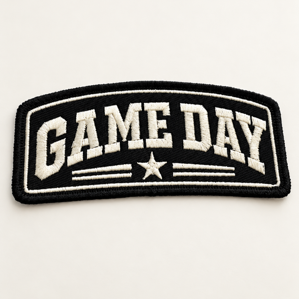 Game Day with Star in Black embroidered hat patch, view 2