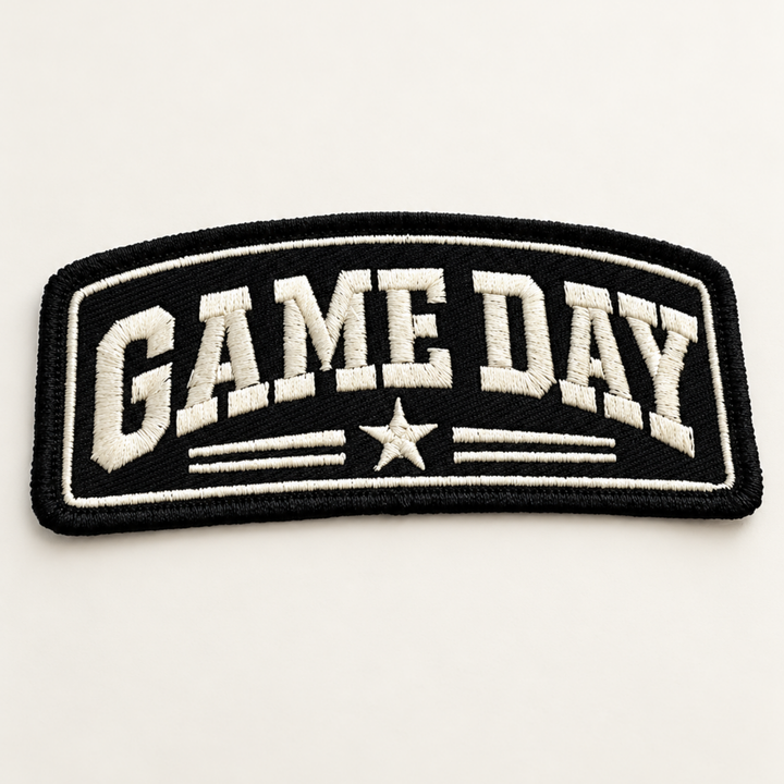 Game Day with Star in Black embroidered hat patch, view 2