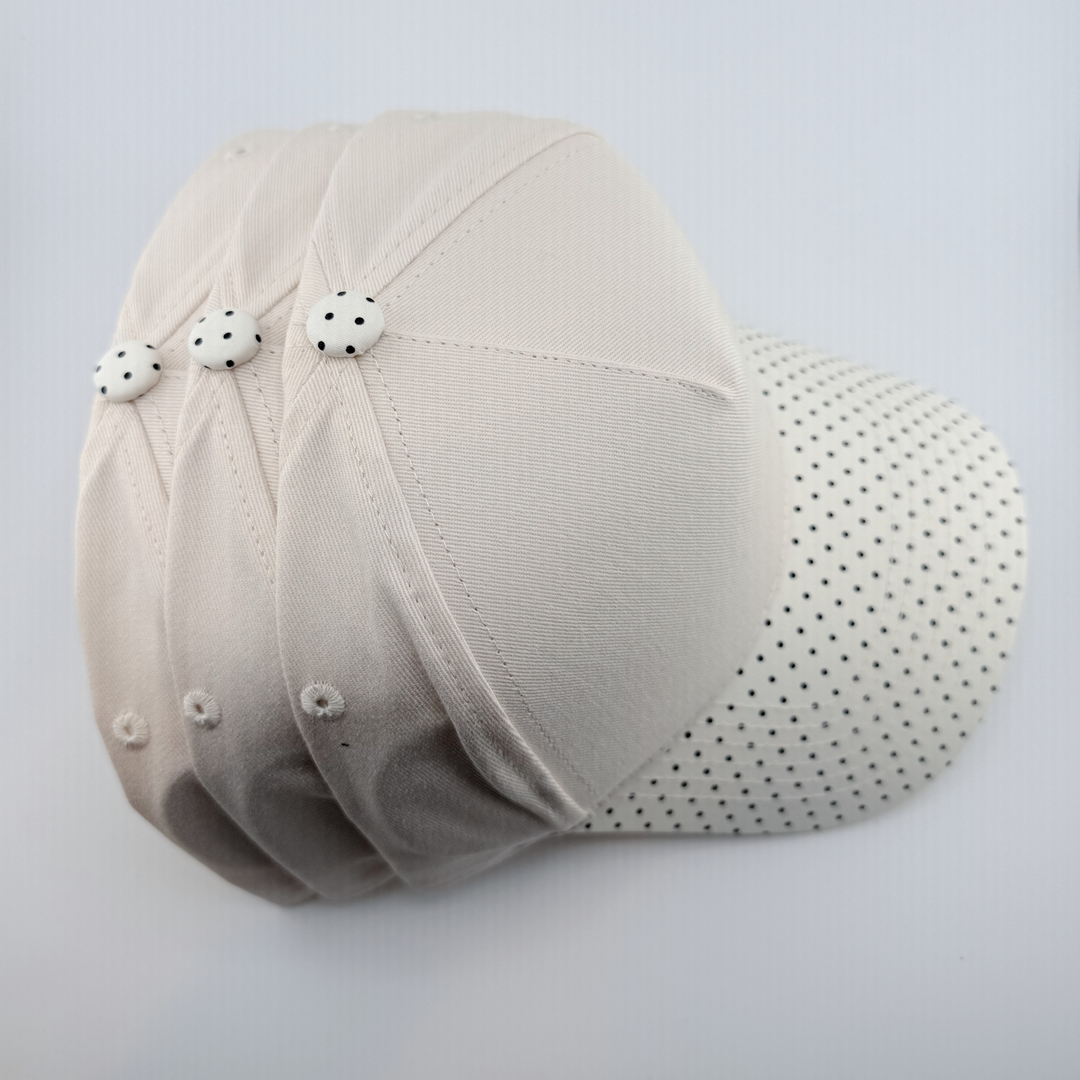 TEELUX - Cotton Structured Hat Blank -  SNAP BACK - Ivory &amp; Black Polkadot