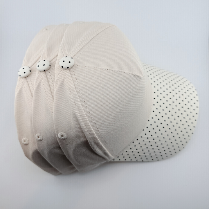 TEELUX - Cotton Structured Hat Blank -  SNAP BACK - Ivory &amp; Black Polkadot
