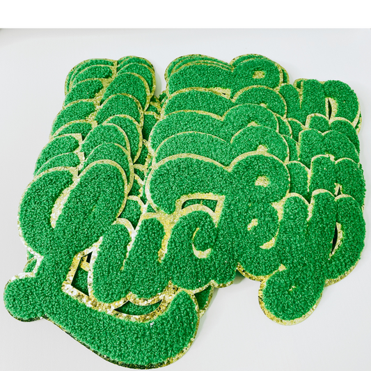 11” LUCKY script in Green - Chenille Patch