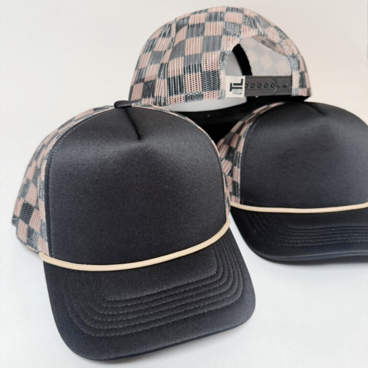 TEELUX - TRUCKER HAT BLANK - Black &amp; Brown Checkered