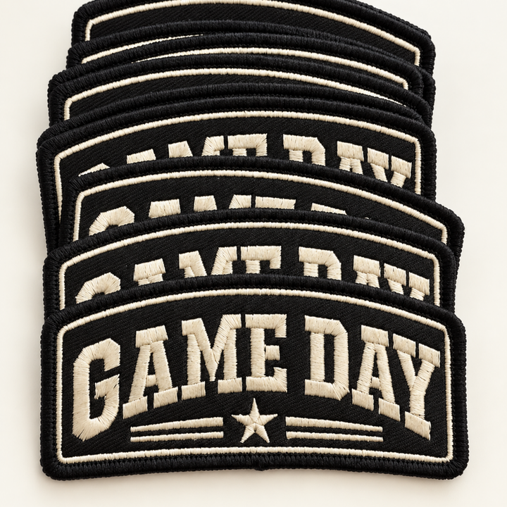 Game Day with Star in Black embroidered hat patch, view 3