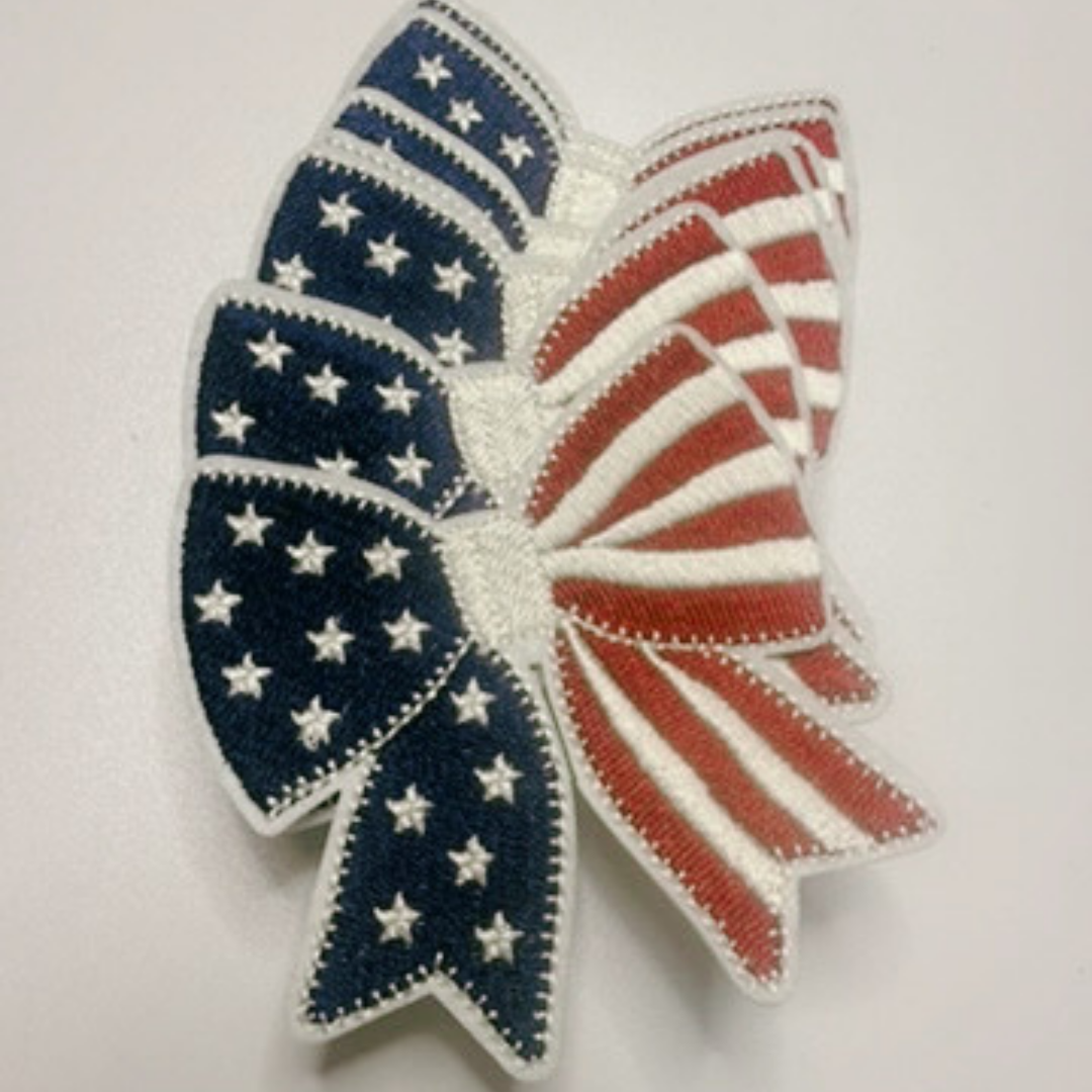 3" Patriotic Bow, USA Flag  -  Embroidered Hat Patch