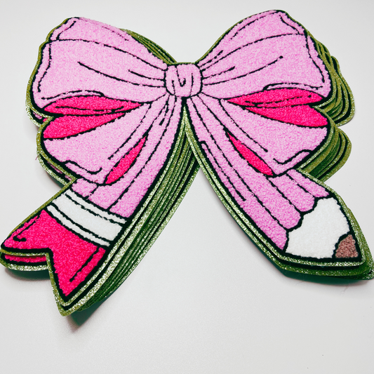 10" x 10.25" Pink Pencil Bow - Chenille Patch