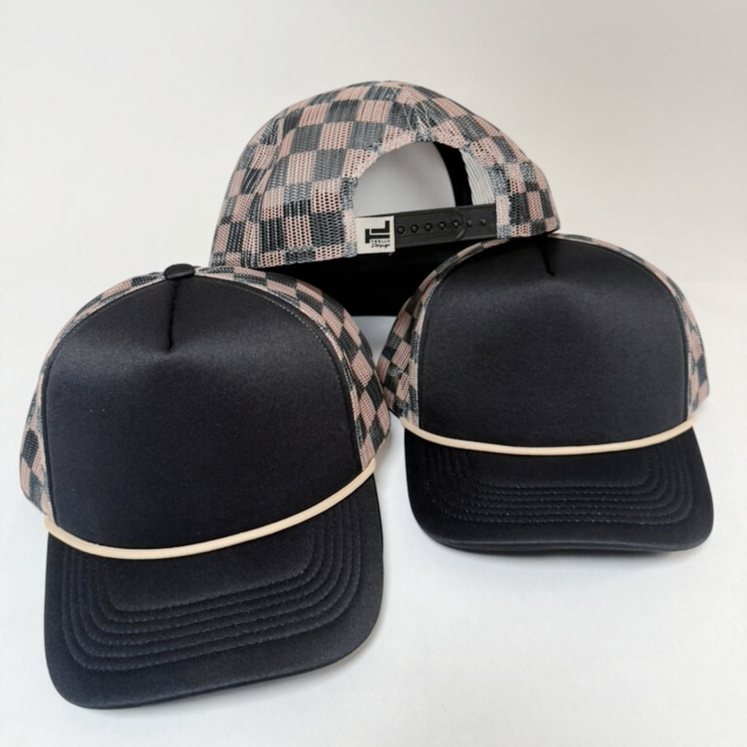 TEELUX - TRUCKER HAT BLANK - Black &amp; Brown Checkered