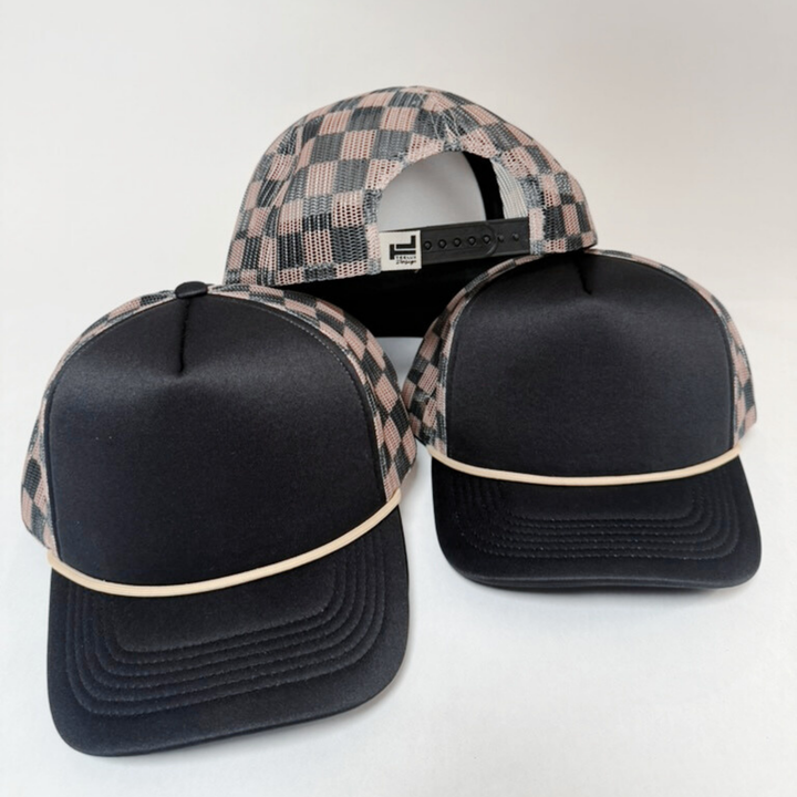 TEELUX - TRUCKER HAT BLANK - Black &amp; Brown Checkered