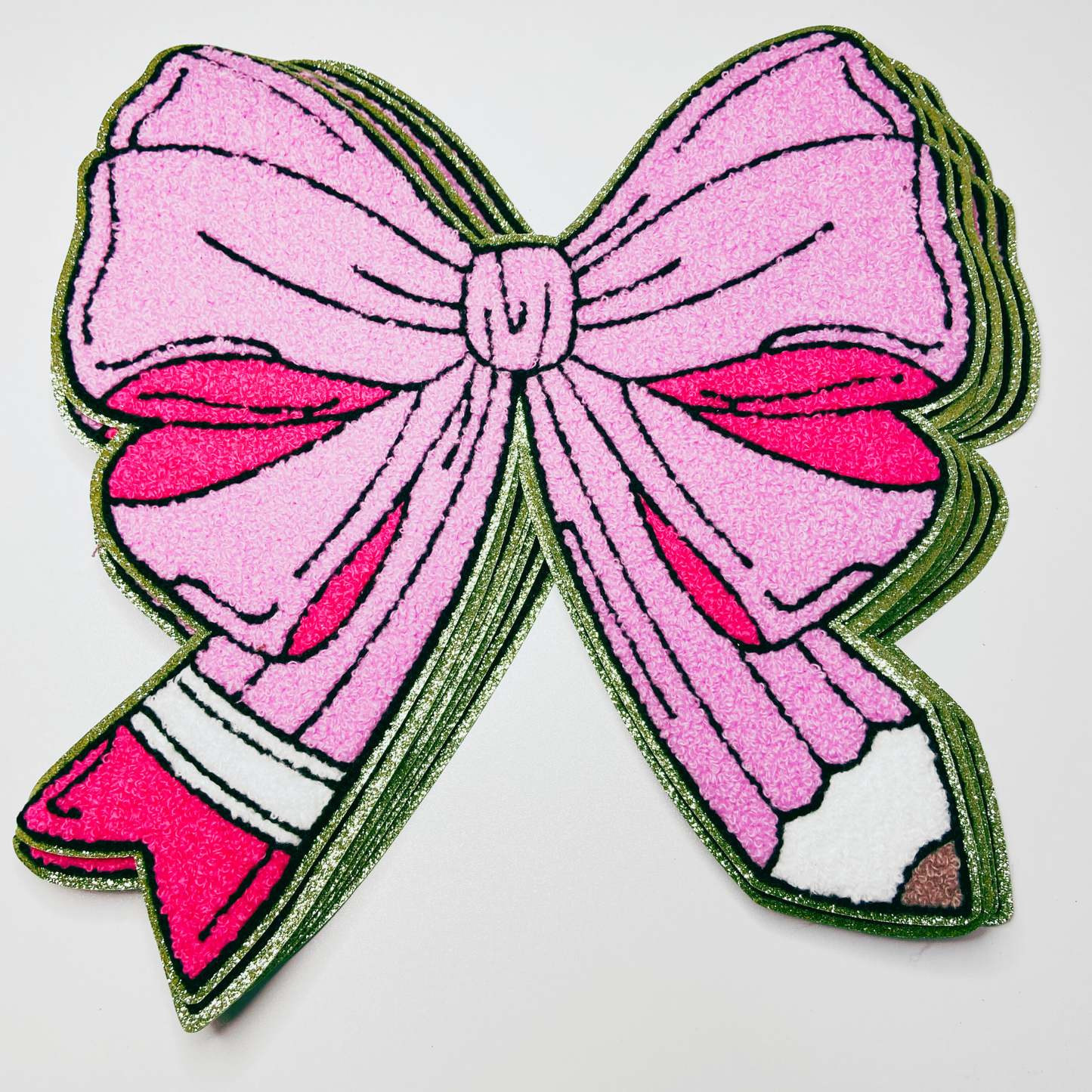 10" x 10.25" Pink Pencil Bow  - Chenille Patch