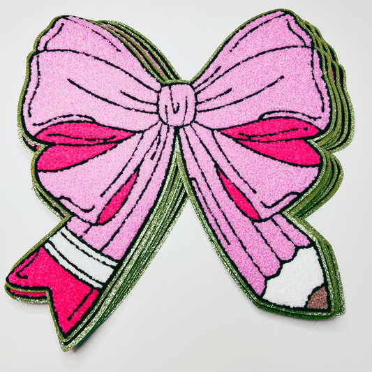 10" x 10.25" Pink Pencil Bow - Chenille Patch