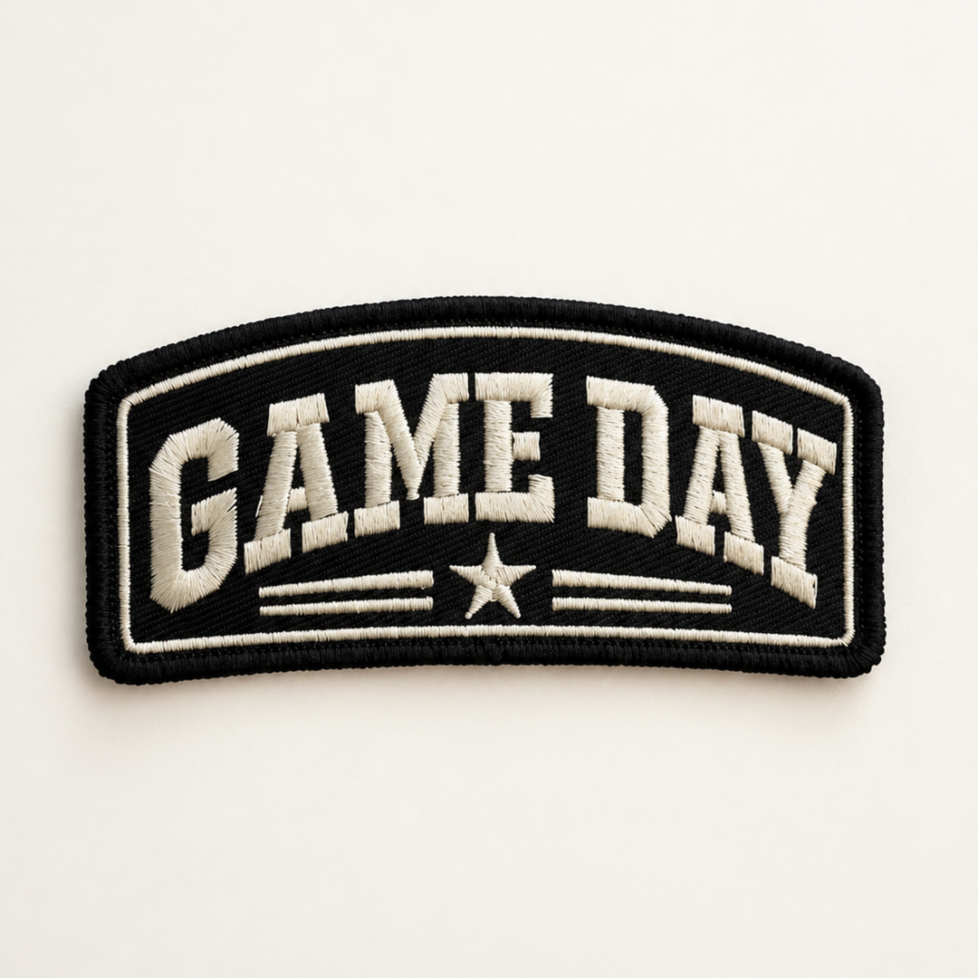 Game Day with Star in Black embroidered hat patch, view 4