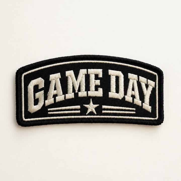 Game Day with Star in Black embroidered hat patch, view 4