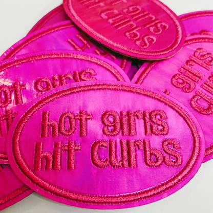 2.5" Hot Girls Hit Curbs  PINK -  Embroidered Hat Patch