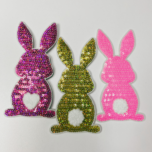 4 1/4" Sequin Bunny - Available in 3 different colors - Sequin Patch