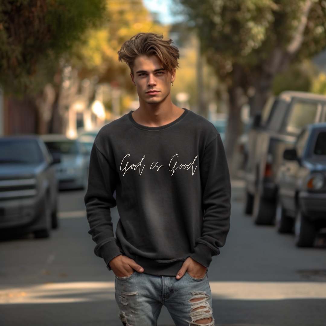 "God Is Good" Graphic Sweatshirt (Black/White)