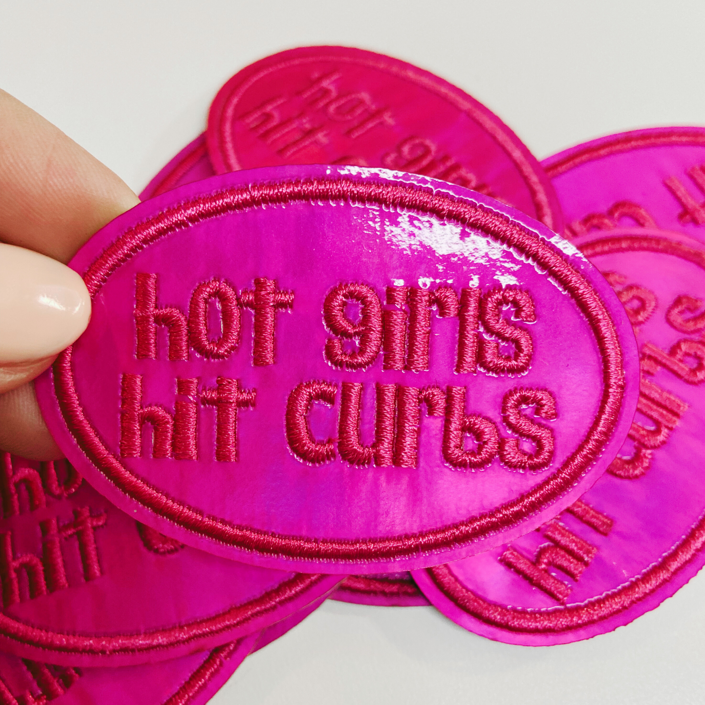 2.5" Hot Girls Hit Curbs  PINK -  Embroidered Hat Patch