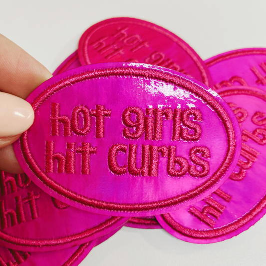 2.5" Hot Girls Hit Curbs PINK - Embroidered Hat Patch