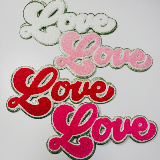 10"- LOVE Script - Chenille Patch (choice of color)