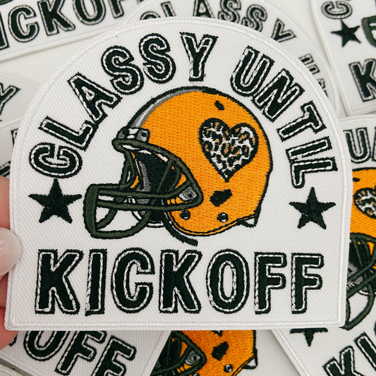 3.5" Classy Until Kickoff ORANGE - Embroidered Hat Patch (3.5"w X 3.25"h)