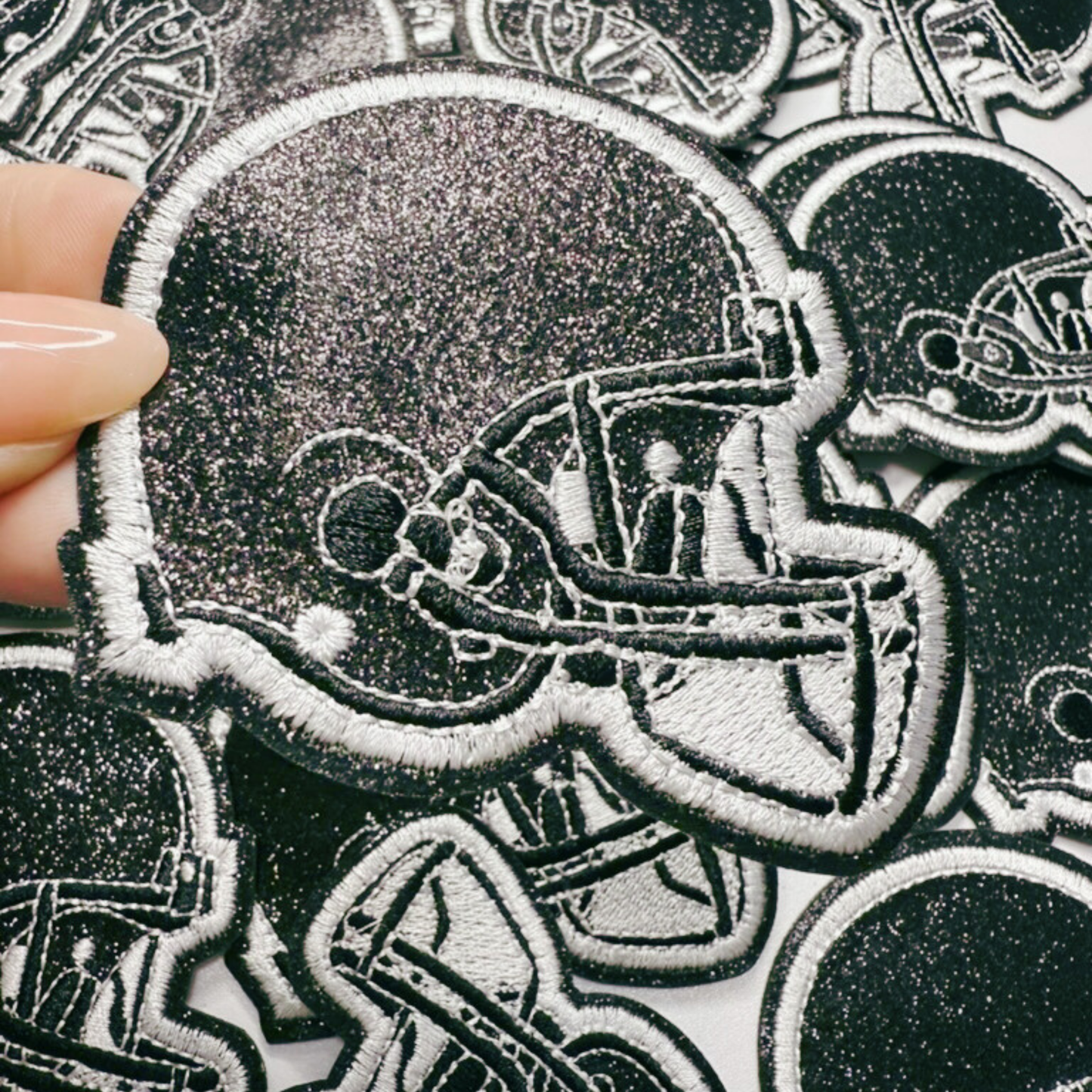 3" Football Helmet in Glittered Embroidered Patch - Hat patch