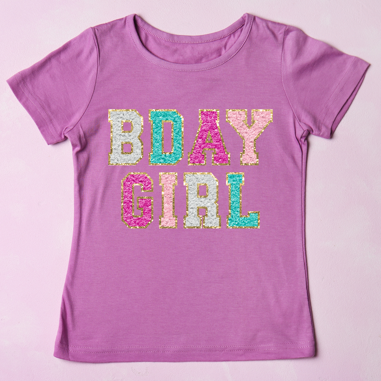 (shirt not included) Faux Chenille BDAY GIRL - Clear Film Transfer