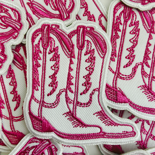 2.5" Pink Cowboy Boots - Embroidered Hat Patch (New Version)
