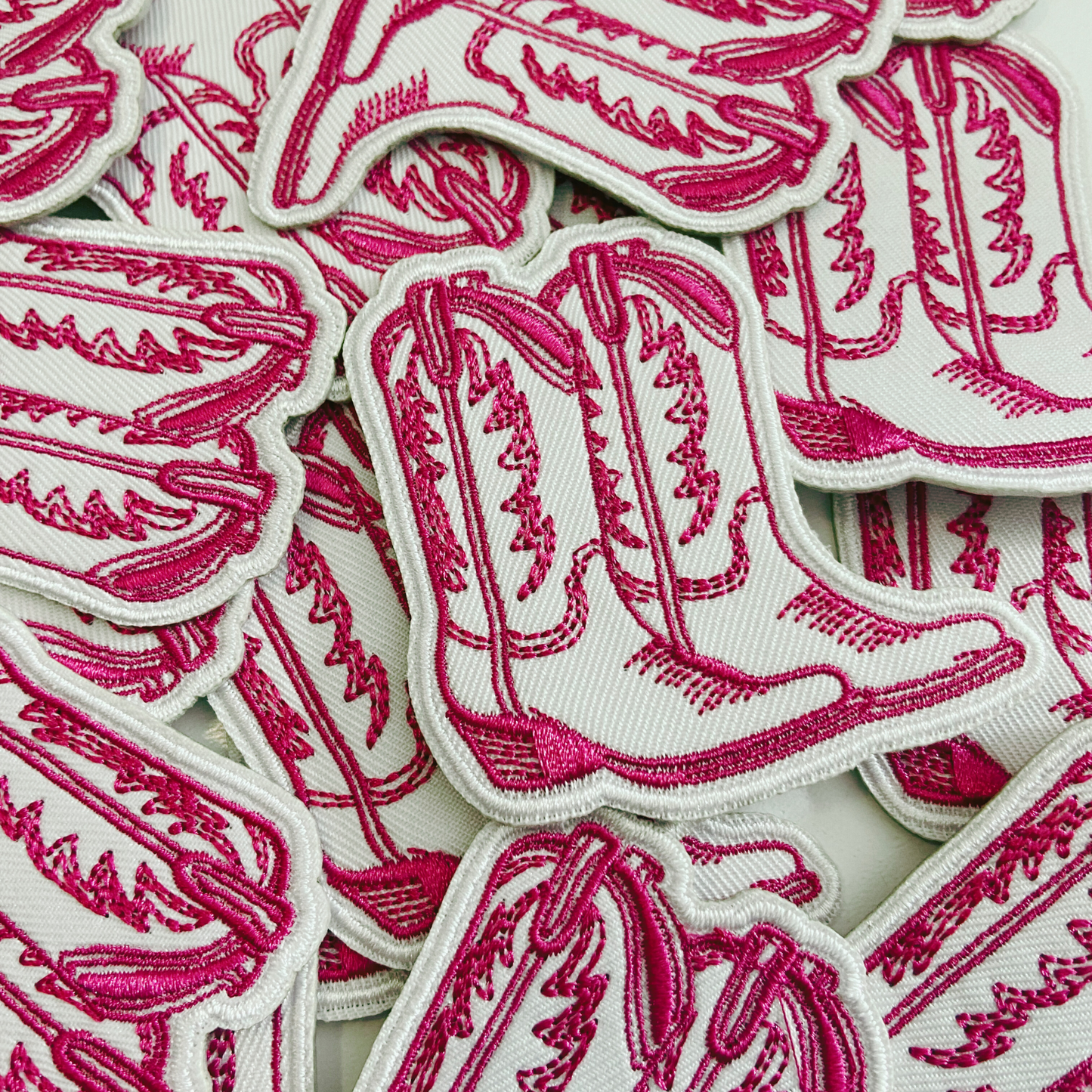 2.5" Pink Cowboy Boots   -  Embroidered Hat Patch (New Version)