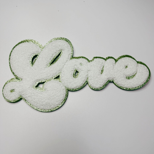 10"- LOVE Script  - Chenille Patch (choice of color)