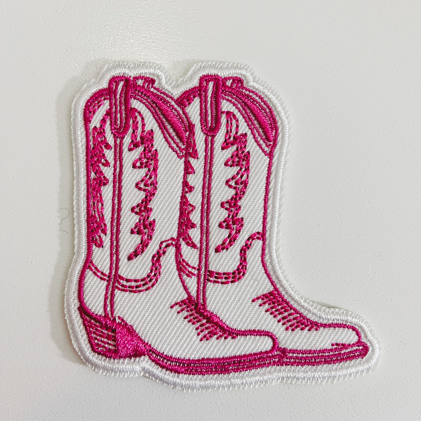 2.5" Pink Cowboy Boots   -  Embroidered Hat Patch (New Version)