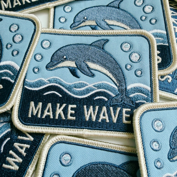 3.25" MAKE WAVES Dolphin  -  Embroidered Hat Patch