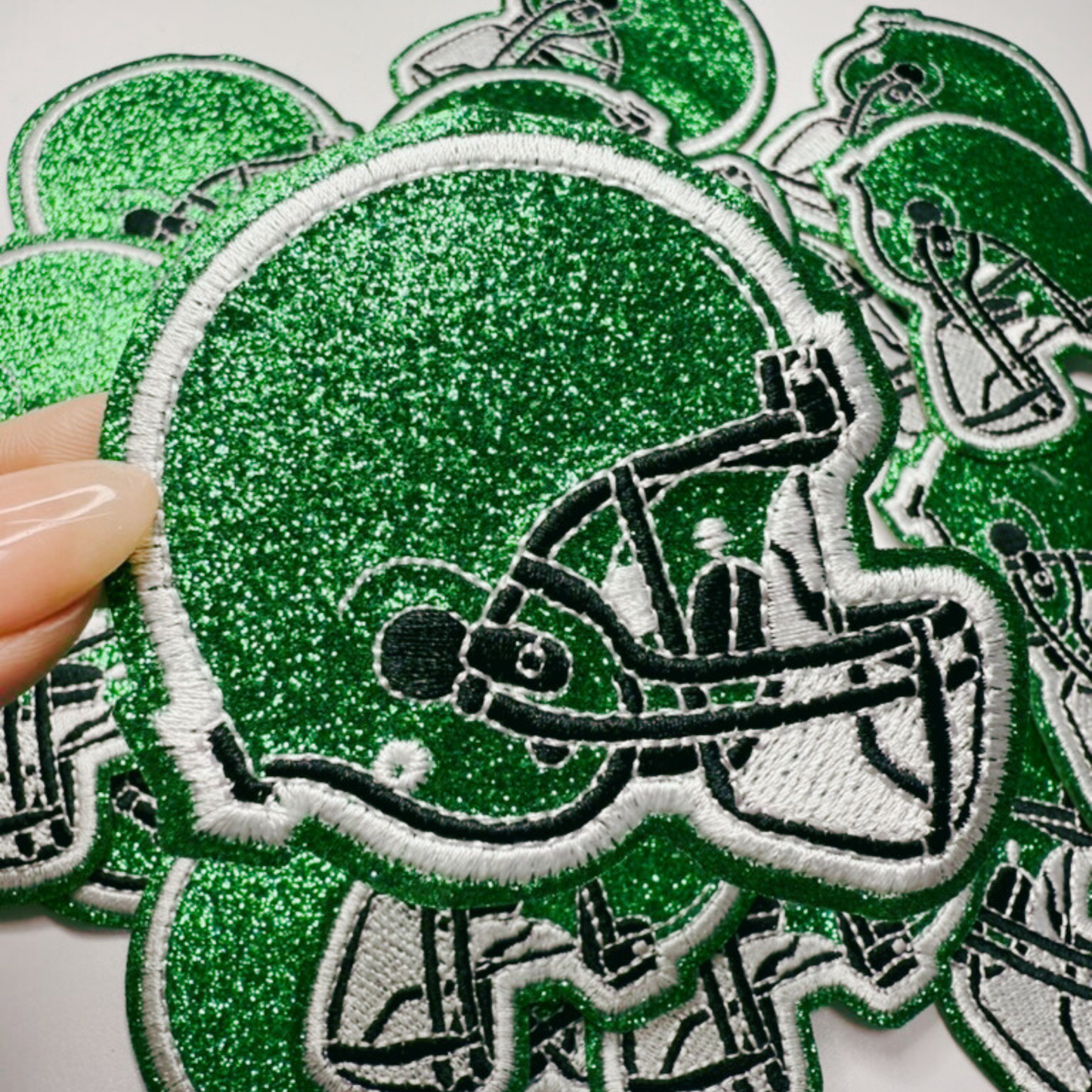 3" Football Helmet in Glittered Embroidered Patch - Hat patch