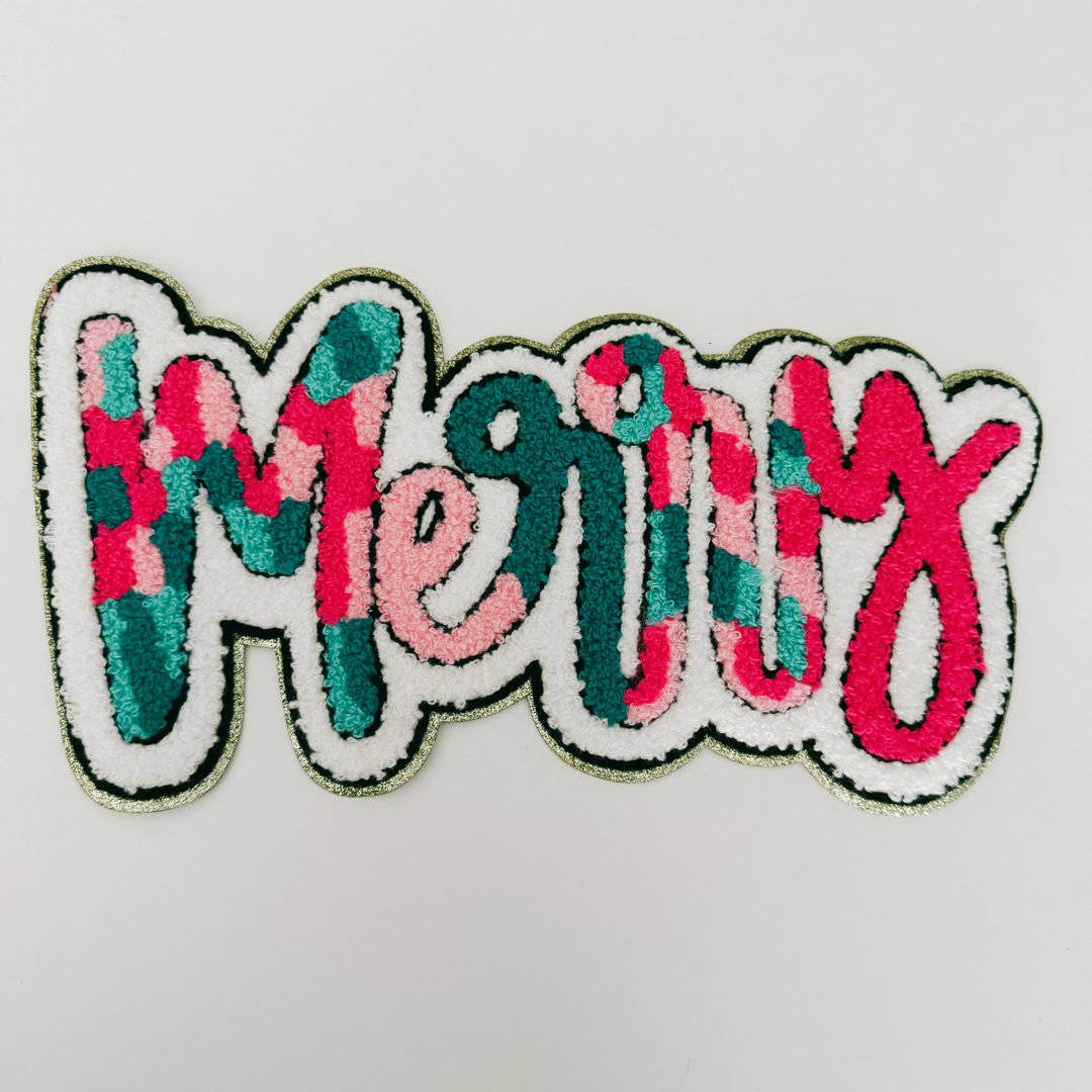 11" inch MERRY  multicolored - Chenille Patch