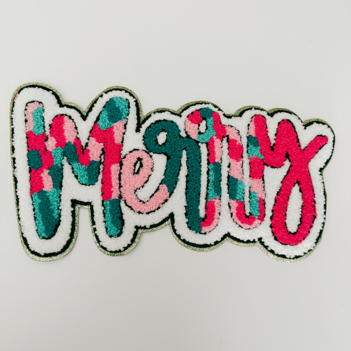 11" inch MERRY  multicolored - Chenille Patch