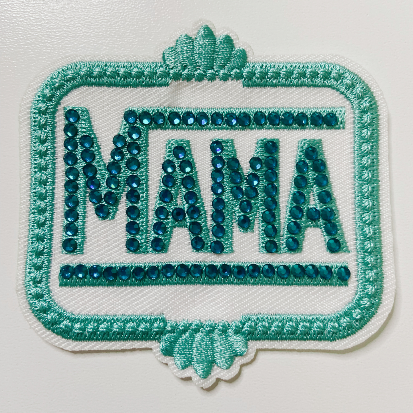 3" Teal MAMA with Rhinestones  -  Embroidered Hat Patch