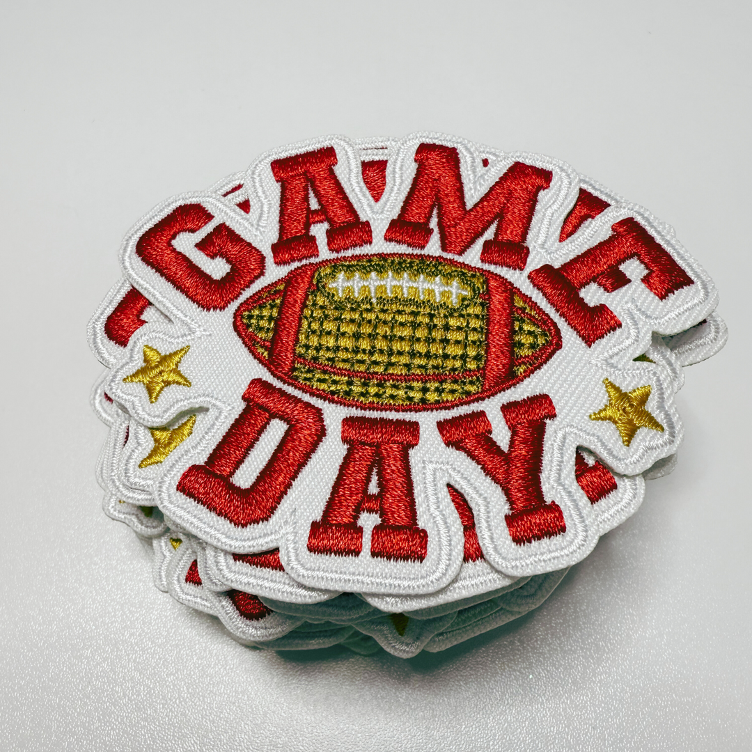 3"  GAME DAY in RED football  -  Embroidered Hat Patch