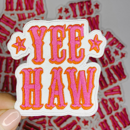 3" Yee Haw in PINK - Embroidered Hat Patch