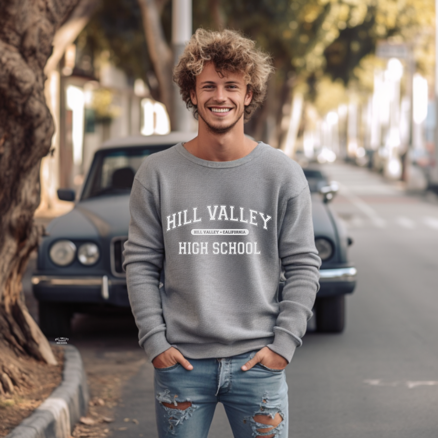 (shirt not included) Hill Valley High School in White-  Screen print Transfer