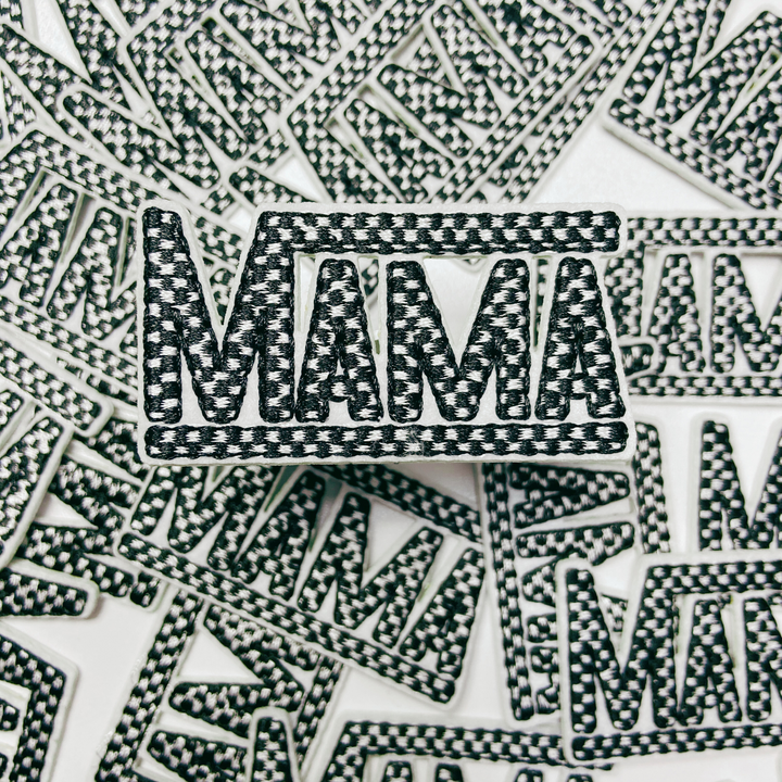 2 1/4" SMALL Checkered Mama in Black &amp; White  -  Embroidered Hat Patch