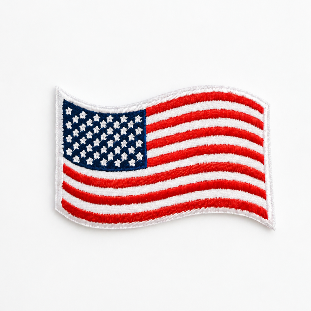 American Flag Red, White &amp; blue - Wavy 2.85" Hat Patch - Embroidered Patch