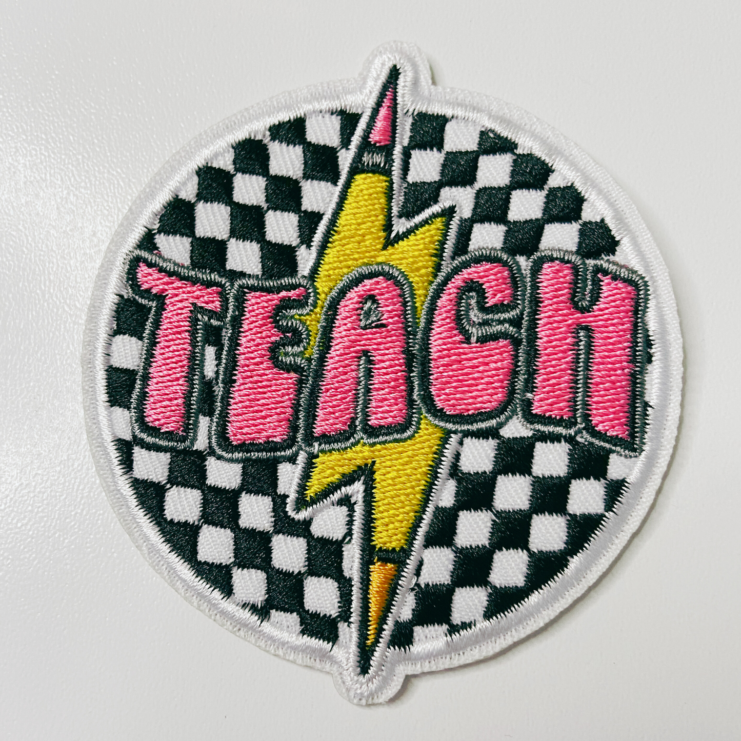 3" Checkered TEACH -  Embroidered Hat Patch