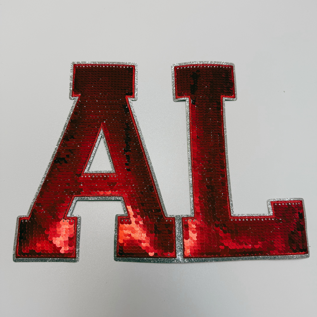 10.75" AL - ALABAMA in Red &amp; Silver - Sequin Patch