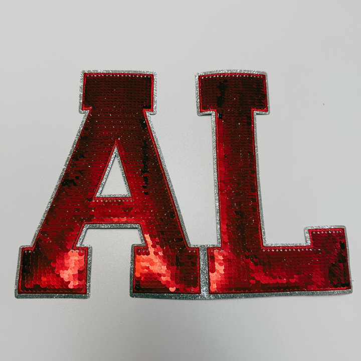 10.75" AL - ALABAMA in Red &amp; Silver - Sequin Patch