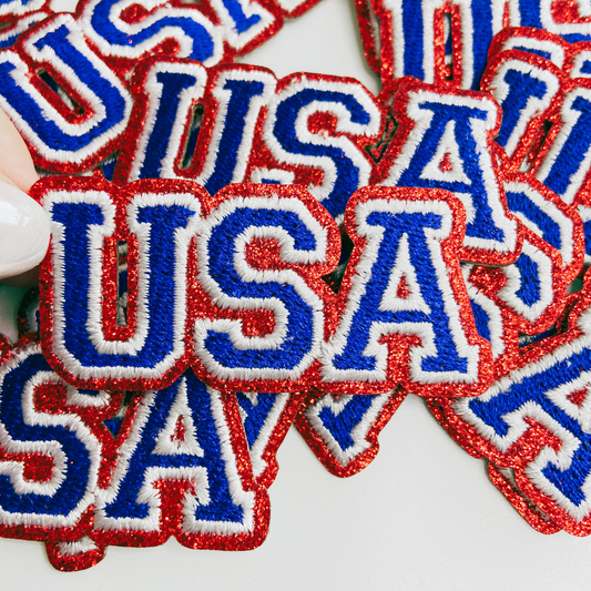 2.5" Glitter USA Hat Patch - Embroidered hat Patch