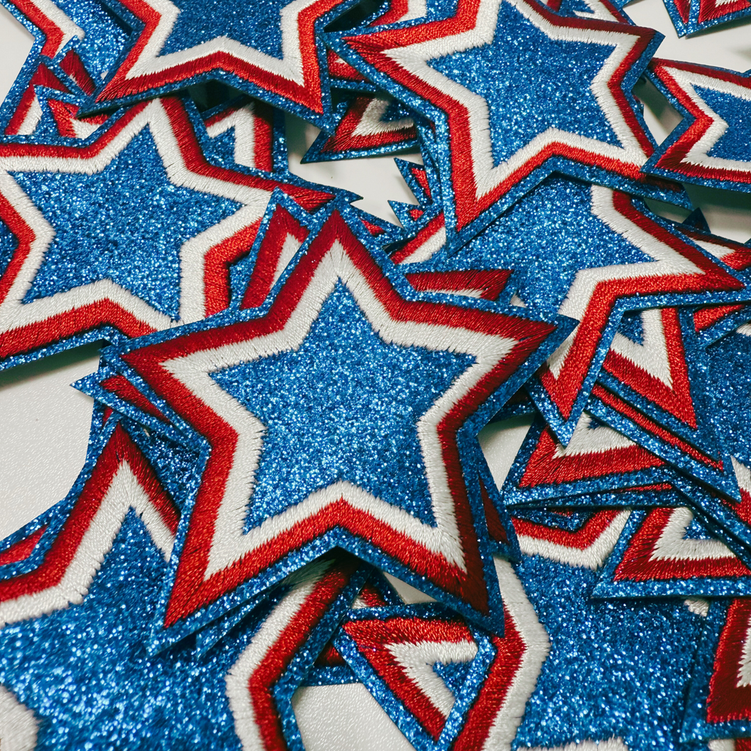 3" Red White &amp; Blue STAR - Glitter Embroidered Hat Patch