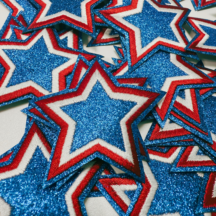 3" Red White &amp; Blue STAR - Glitter Embroidered Hat Patch