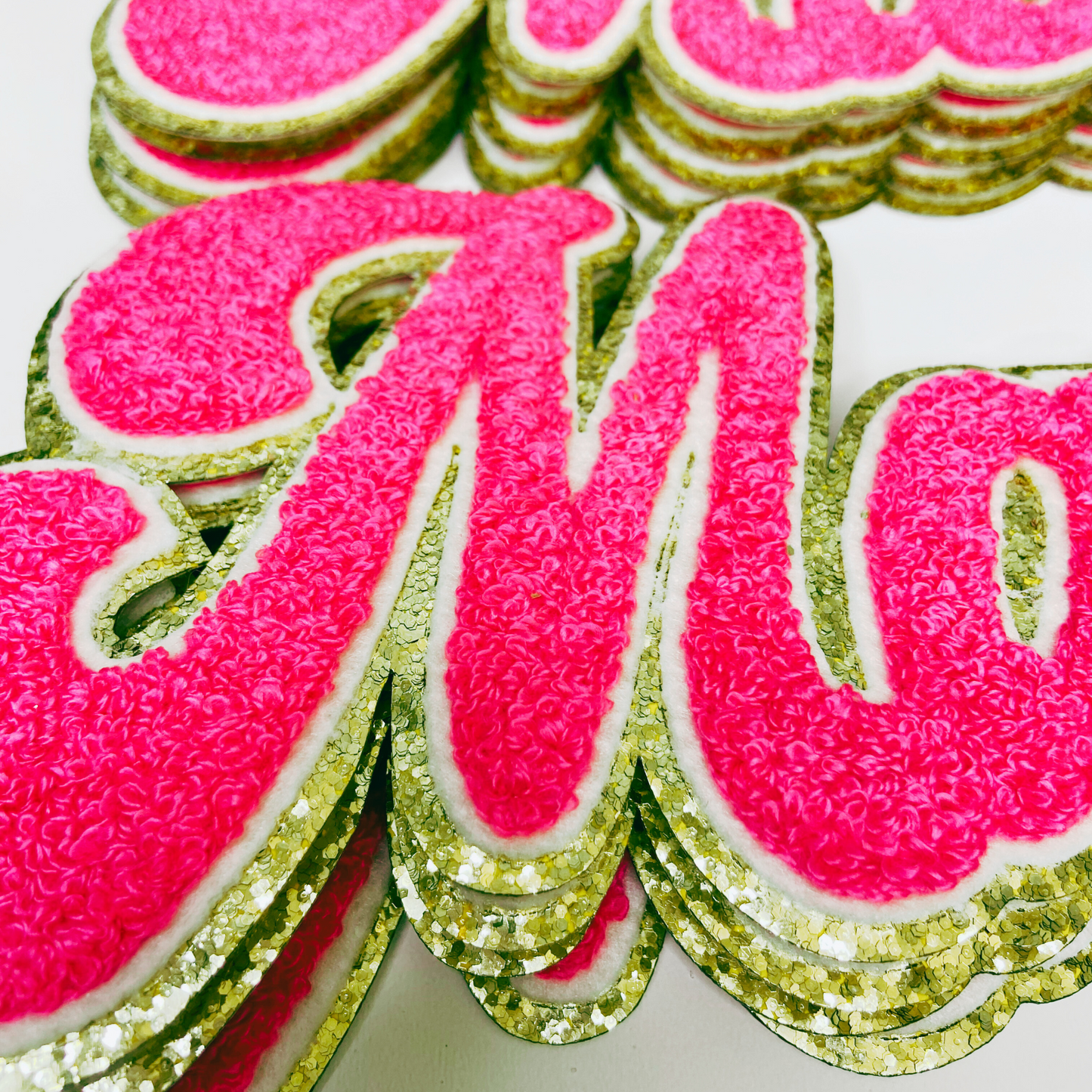 11" MAMA- Chenille Patch HOT Pink & Gold