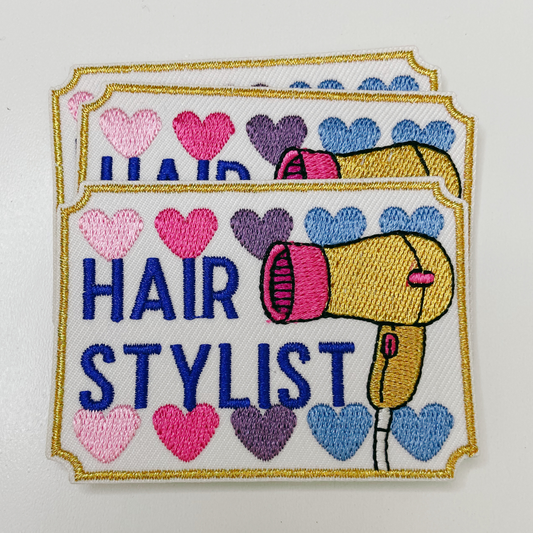 3" Hair STYLIST w Metallic detail-  Embroidered Hat Patch
