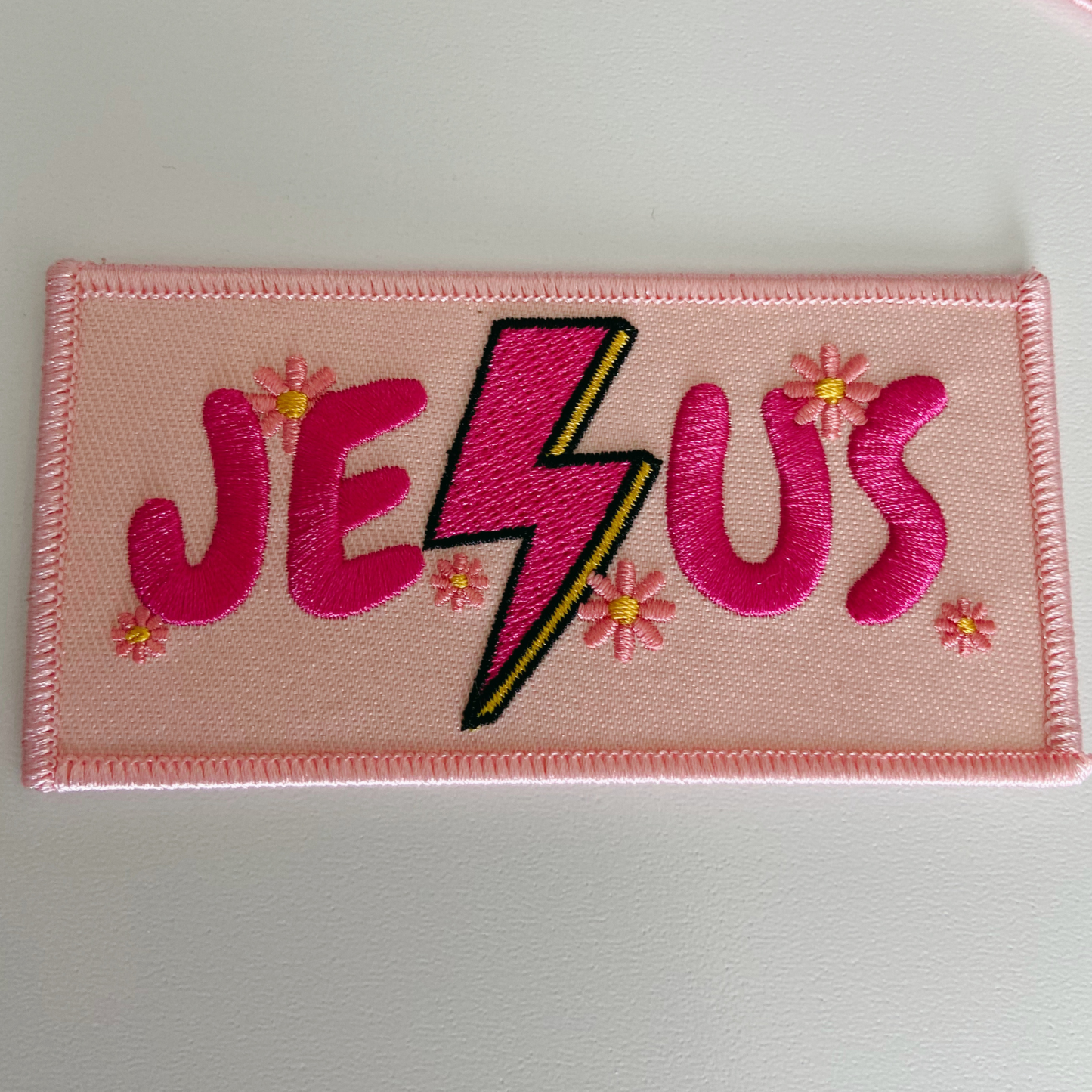 4" JESUS with Lightning and flowers -  Embroidered Hat Patch